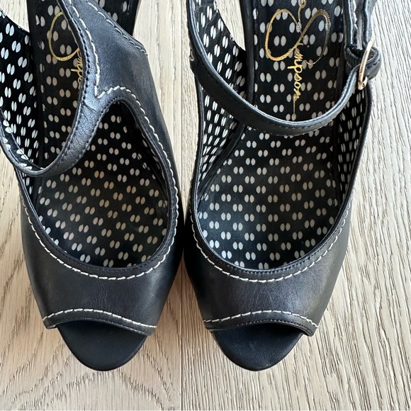 Jessica Simpson Raffia Straw Platform Sandals w/Black Leather Peep Toe - Picture 3 of 15